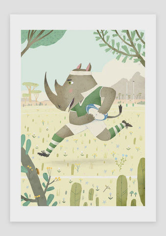 Print A4 Sports Animals Rugby Rhino