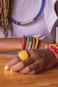 Luyolo Thread-Wrapped Thin Bracelet Cream Silver Small