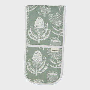Oven Gloves (Joined) / Floral Kingdom (White On Sage)