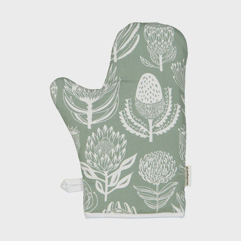 Oven Gloves (Single) / Floral Kingdom (White On Sage)