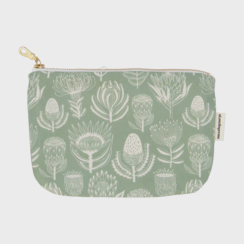 Pouches (Standard) / Floral Kingdom (White On Sage)