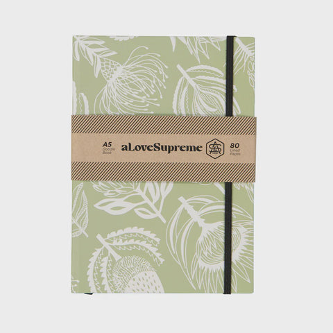 A5 Books (Lined) / Floral Kingdom (White On Sage)