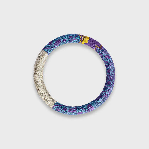 Luyolo Thread-Wrapped Thin Bracelet Purple Silver Medium