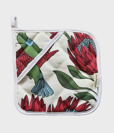 Pot Holder / Protea (Red on White)