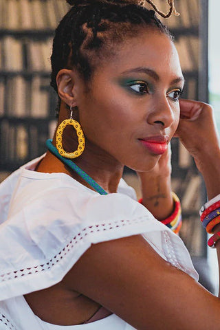 Nontuthuzelo Dangle Hoop Earrings Turquoise Gold