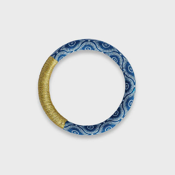 Luyolo Thread-Wrapped Thin Bracelet Indigo Gold Small