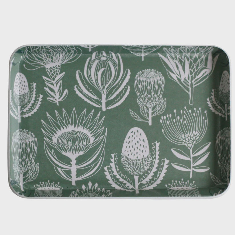 Melamine Trays (Trinket) / Floral Kingdom (White On Sage)