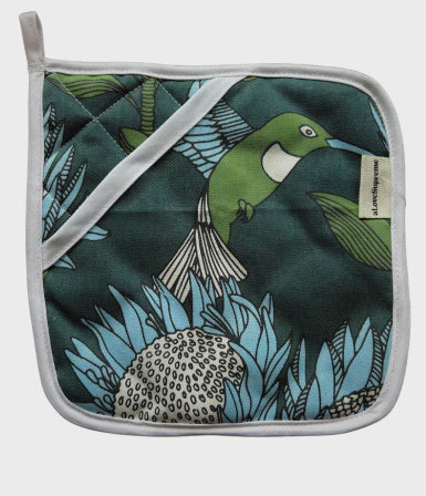 Pot Holder / Protea (Blue on Gunmetal)