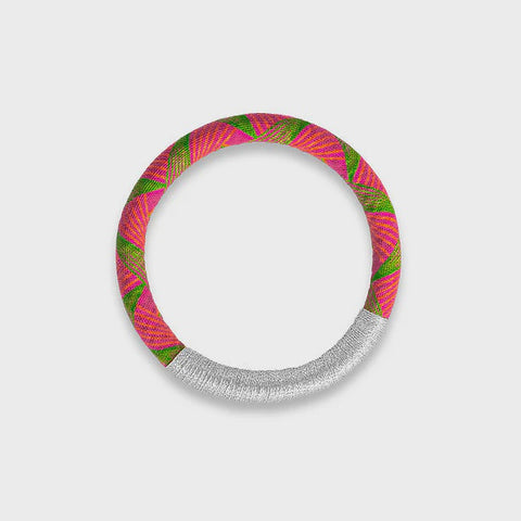 Luyolo Thread-Wrapped Thin Bracelet Pink Silver Large