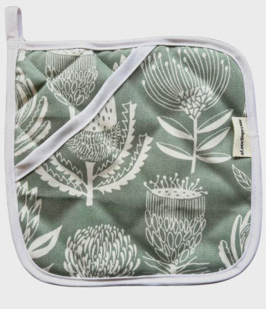 Pot Holder / Floral Kingdom (White On Sage)