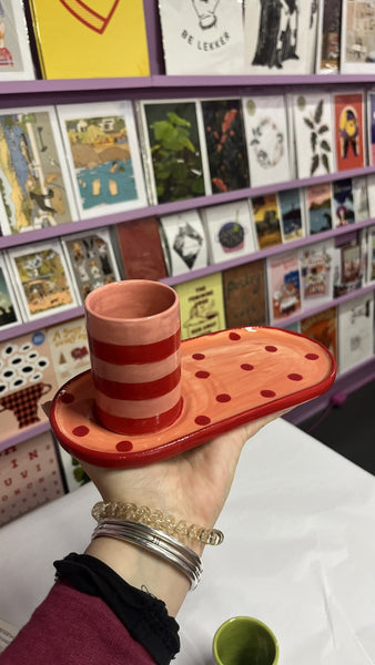 Large Mug and Saucer | Red and Pink