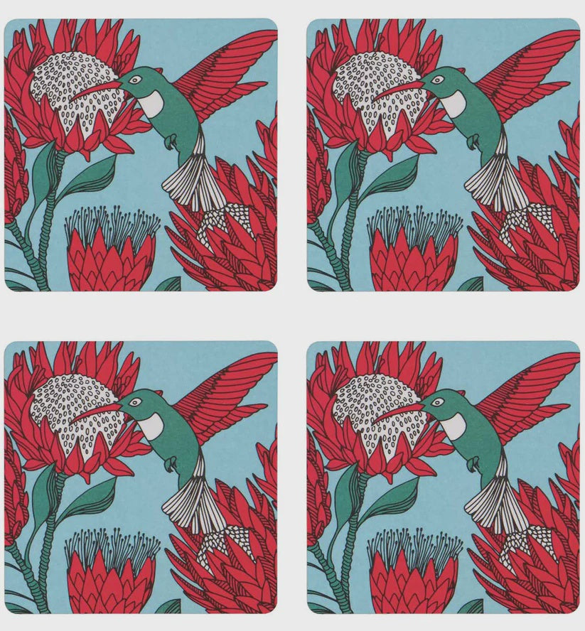 Coasters (Sets) / Protea (Red on Blue)