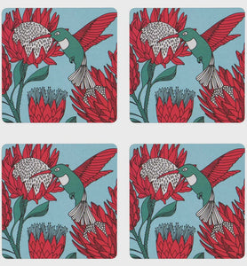 Coasters (Sets) / Protea (Red on Blue)