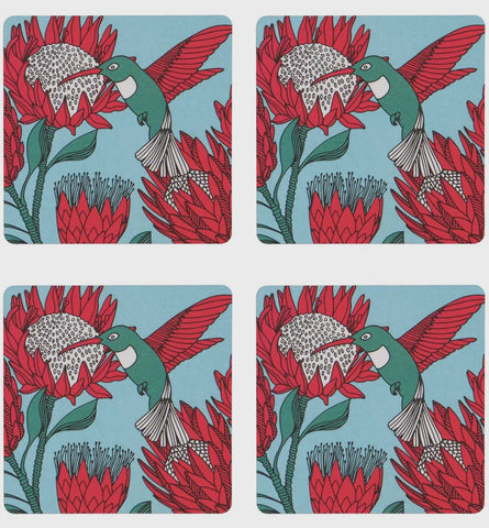 Coasters (Sets) / Protea (Red on Blue)