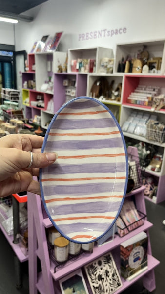 Plate Oval Mini | Purple Pin Stripe