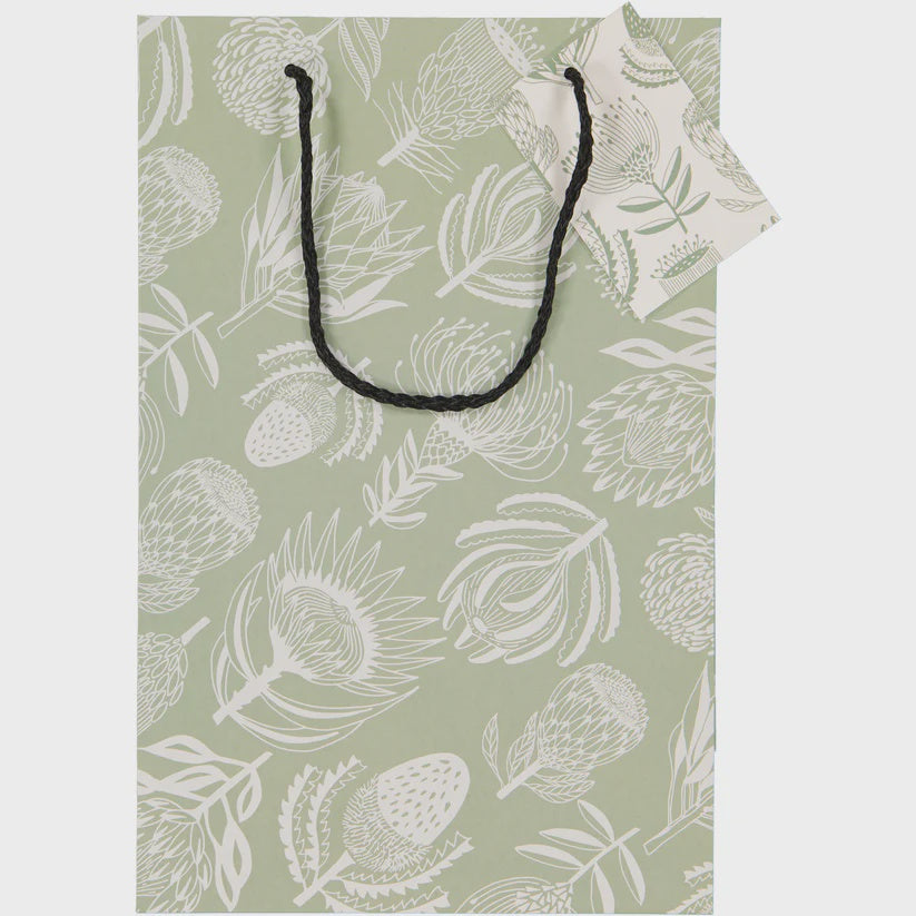 Gift Bags (Large) / Floral Kingdom (White On Sage)