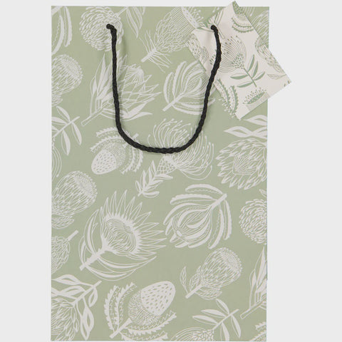 Gift Bags (Large) / Floral Kingdom (White On Sage)