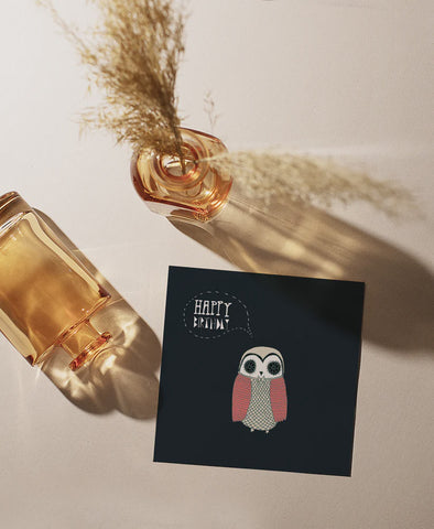 Card Owl Happy Birthday Pink Beige Penelope