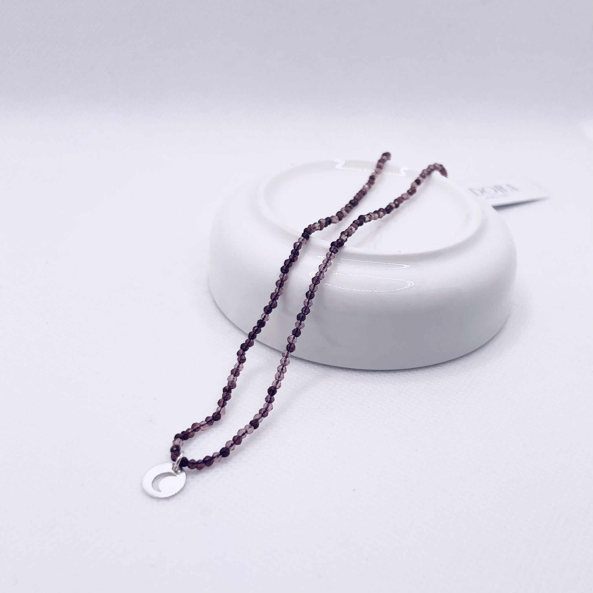 Silk Necklace | Purple Beaded Sterling Silver  Moon Charm
