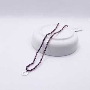 Silk Necklace | Purple Beaded Sterling Silver  Moon Charm