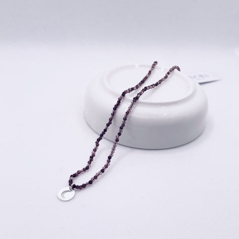 Silk Necklace | Purple Beaded Sterling Silver  Moon Charm