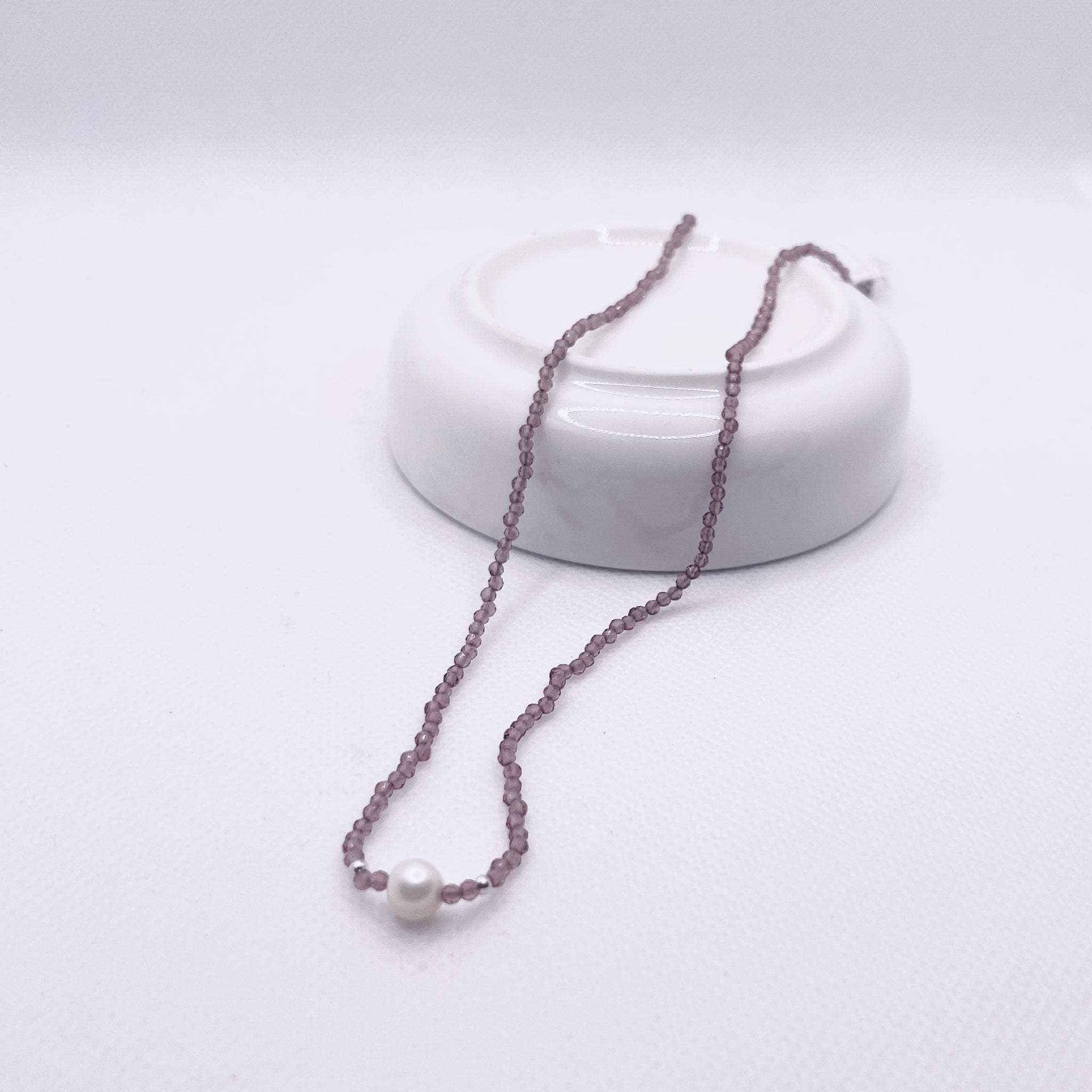 Silk Necklace | Purple Beaded F/W Pearl