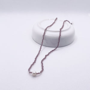 Silk Necklace | Purple Beaded F/W Pearl