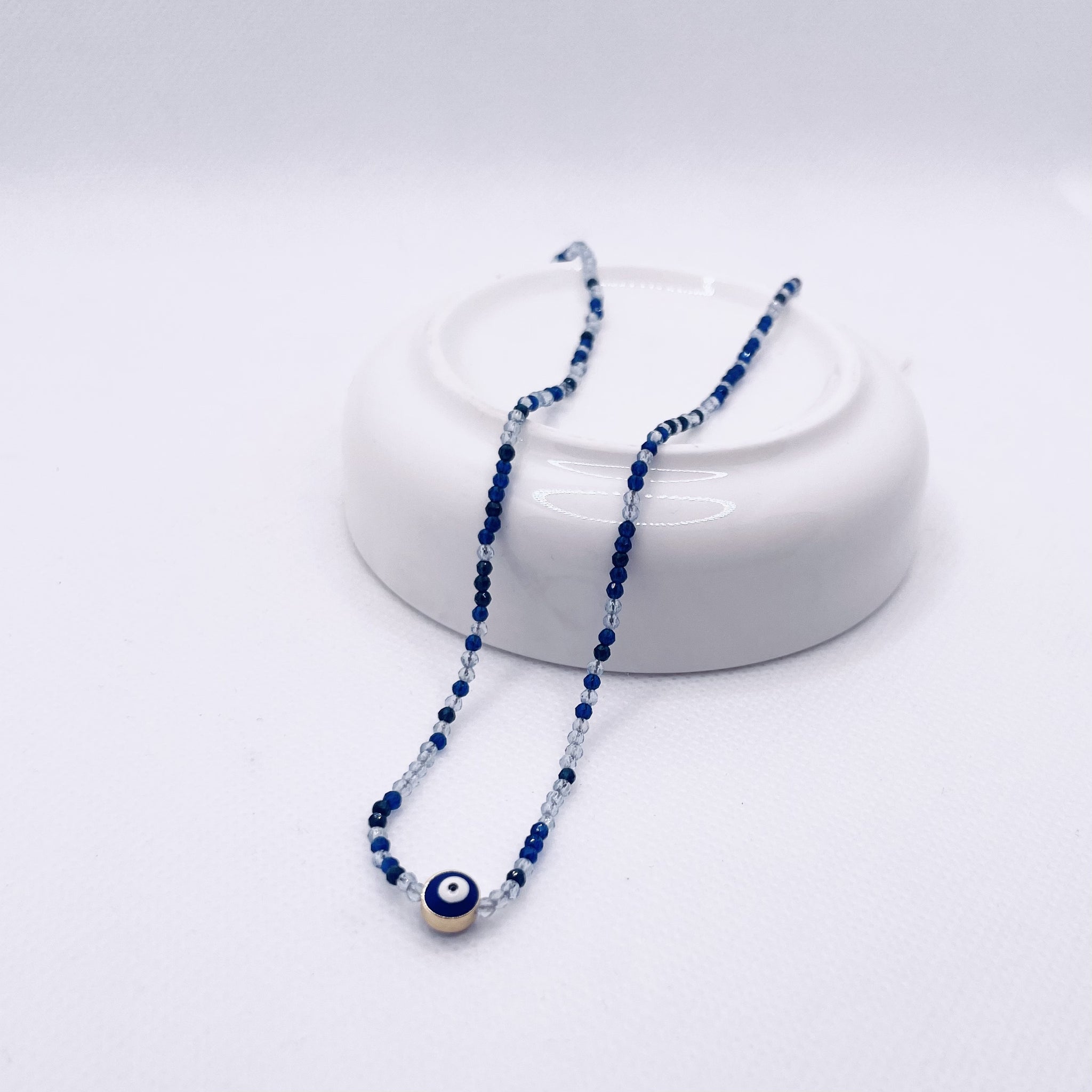 Silk Necklace | Blue Beaded Evil Eye
