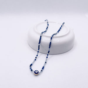 Silk Necklace | Blue Beaded Evil Eye