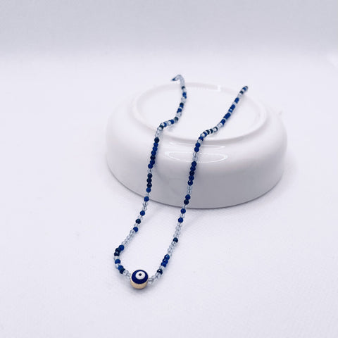 Silk Necklace | Blue Beaded Evil Eye