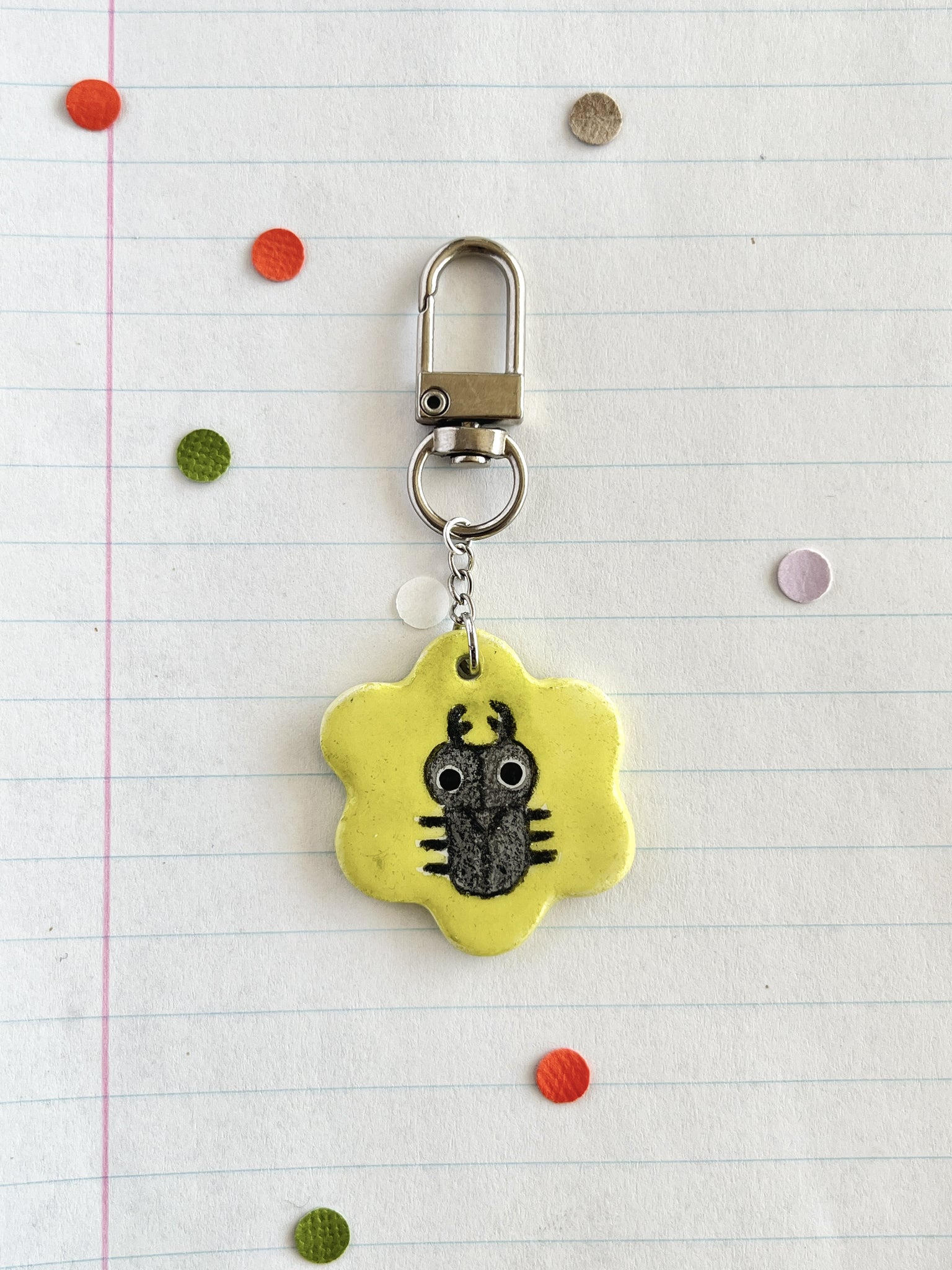 Bag Charm Flower Shaped Beetle Green