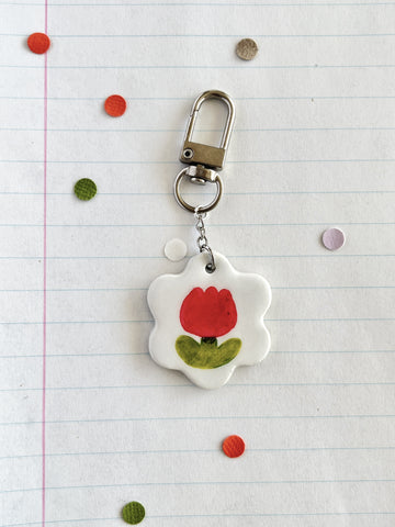 Bag Charm Flower Shaped Flower Red