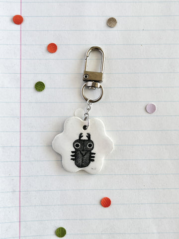 Bag Charm Flower Shaped Beetle White