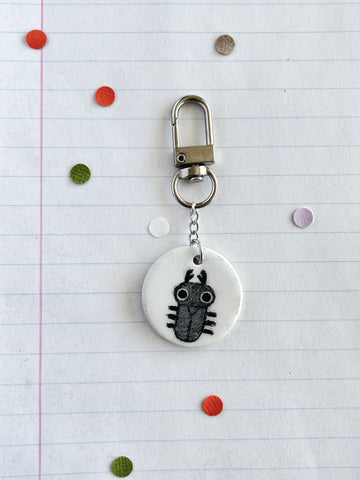 Bag Charm Round Beetle White
