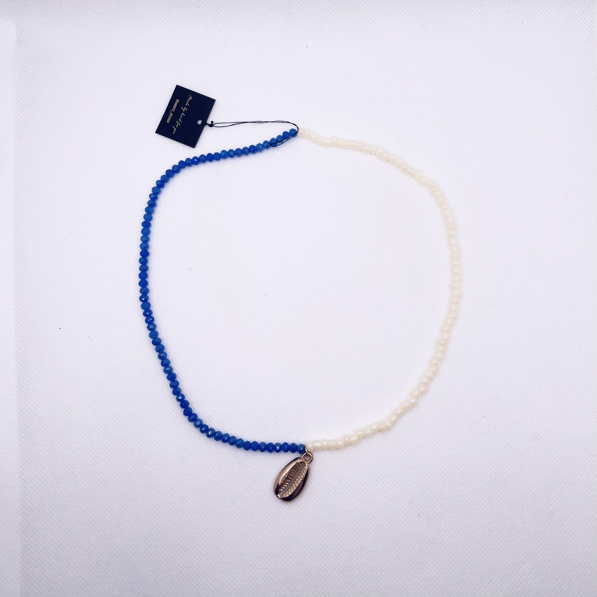 Necklace Cocktail Shell Two Tone Blue and White