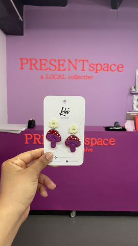 Earrings mushroom purpleandred flower
