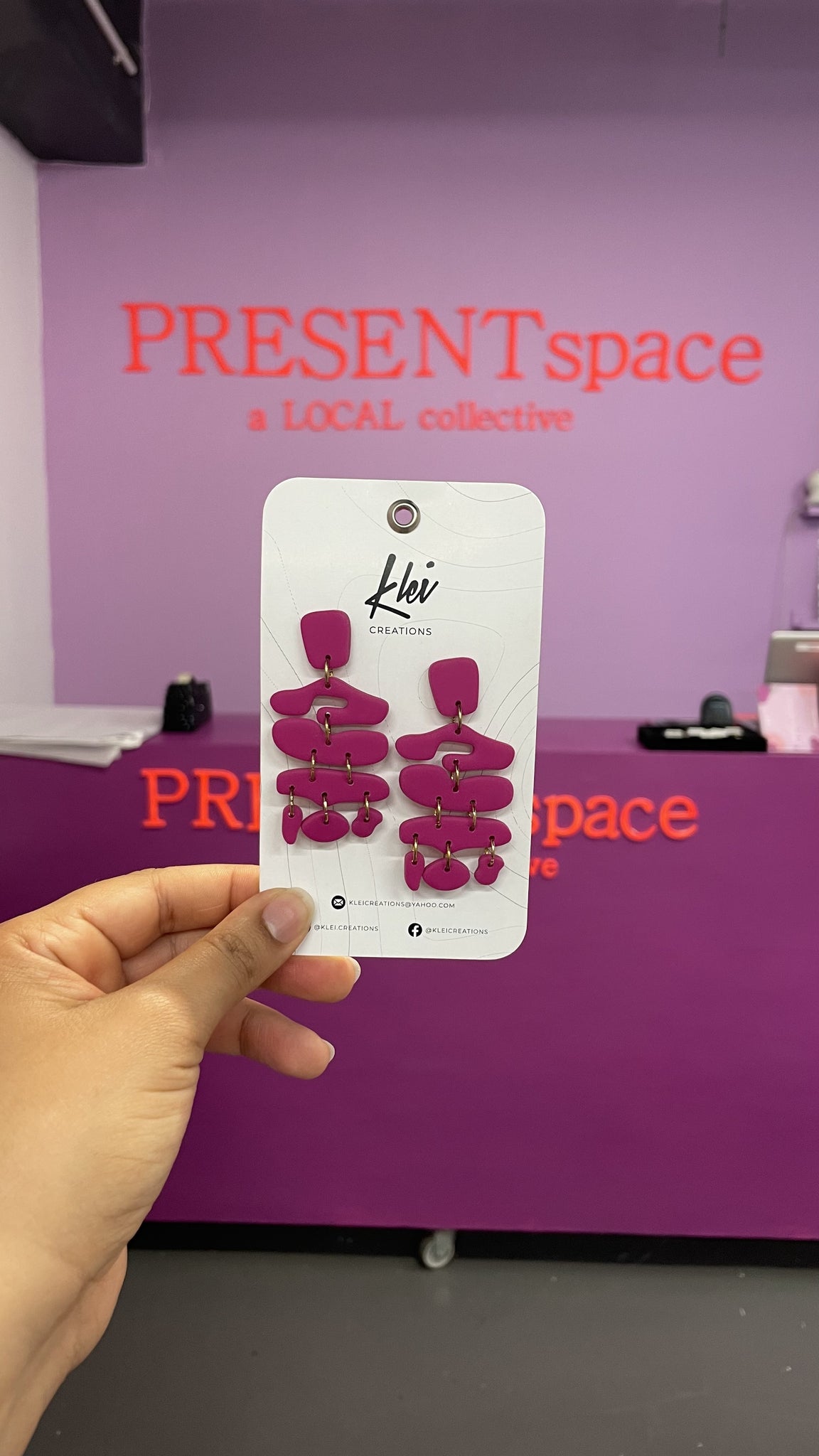 Earrings Abstract dangle pink