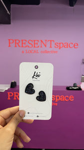 Earrings Heart Studs Black