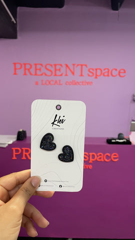 Earrings Heart Studs Black