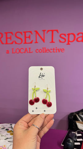 Earrings cherries glitter red/green