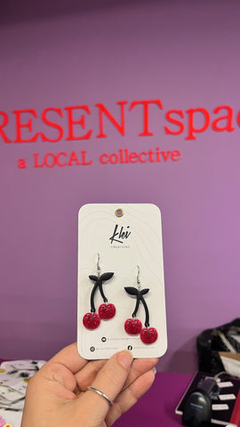 Earrings cherries glitter black/red