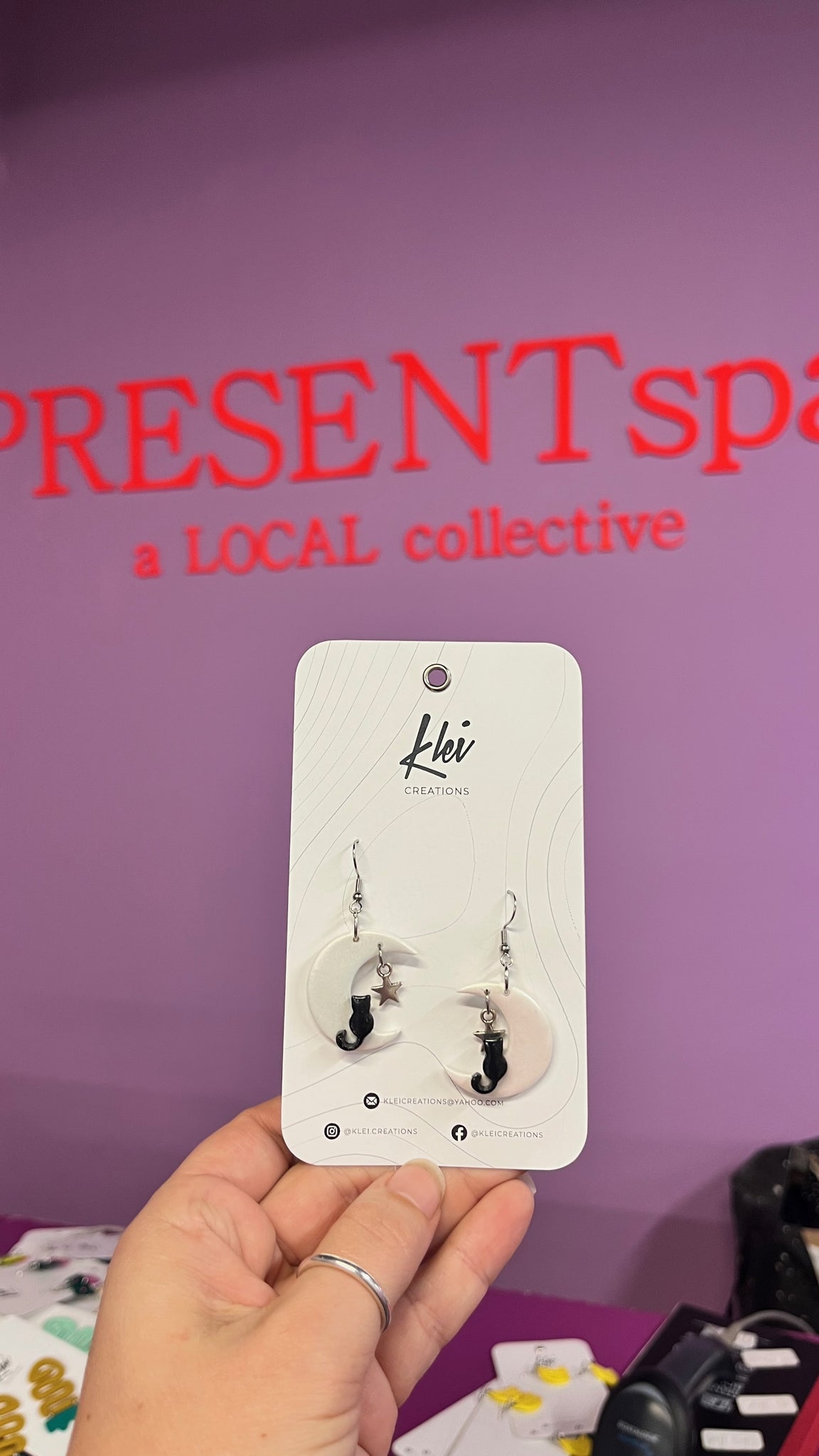 Earrings cat on moon