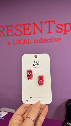 Earrings sad eye stud red