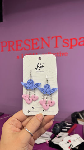 Earrings Cupid blue with pink hearts