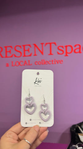 Earrings double heart lilac