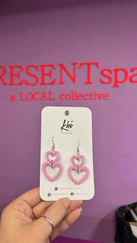 Earrings double heart light pink