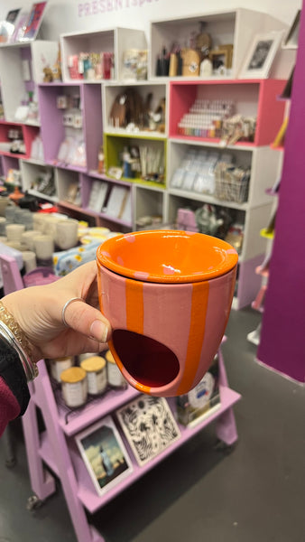 Oil Burner | Orange and Pink Stipes