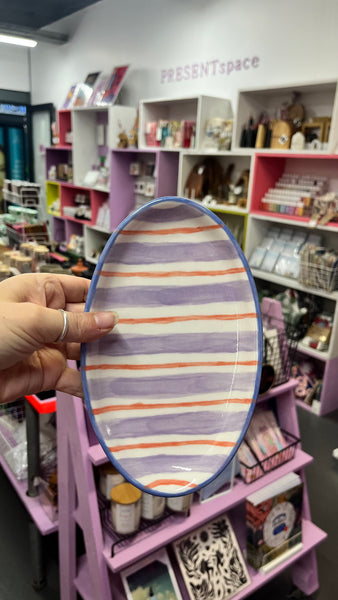 Plate Oval Mini | Purple Pin Stripe