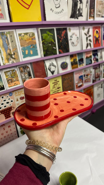 Large Mug and Saucer | Red and Pink