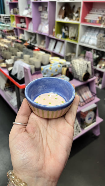 Bowl | Small Deep Pate | Pink Dots and Stripes